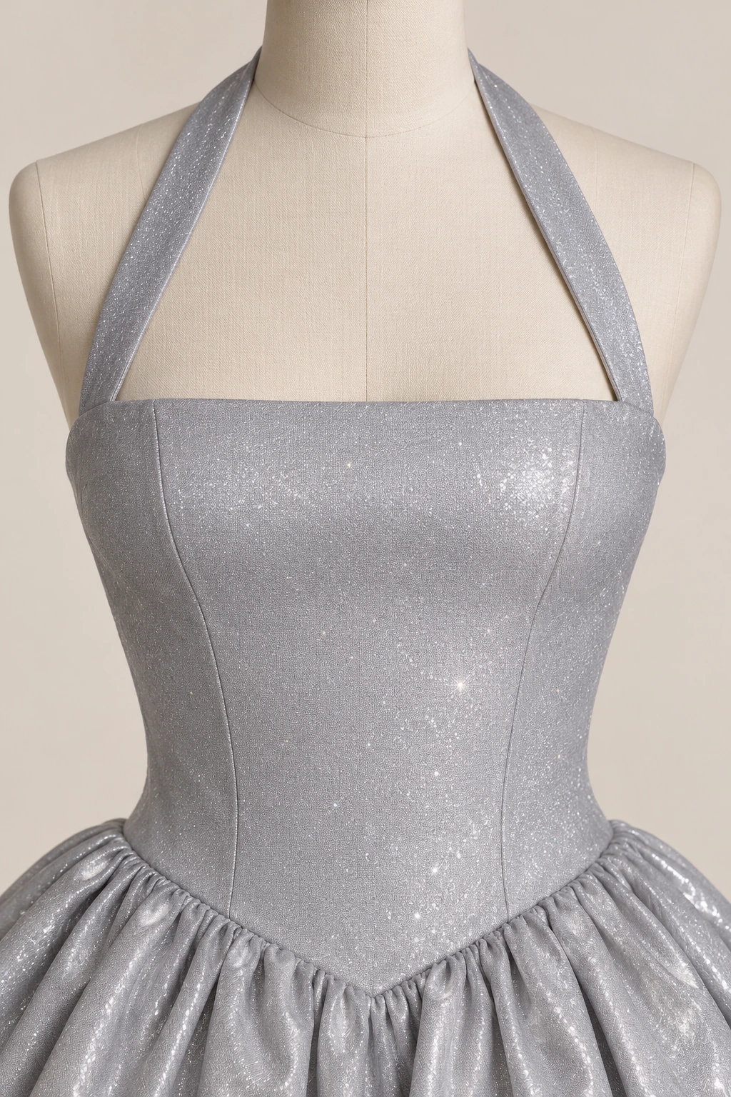 Robe demoiselle d’honneur de cocktail Éclat, argenté : détail du buste