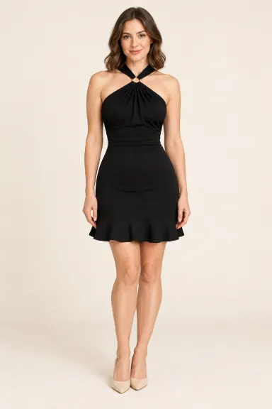 Robe demoiselle d’honneur de cocktail Nocturne, noir : robe portée par une femme adulte