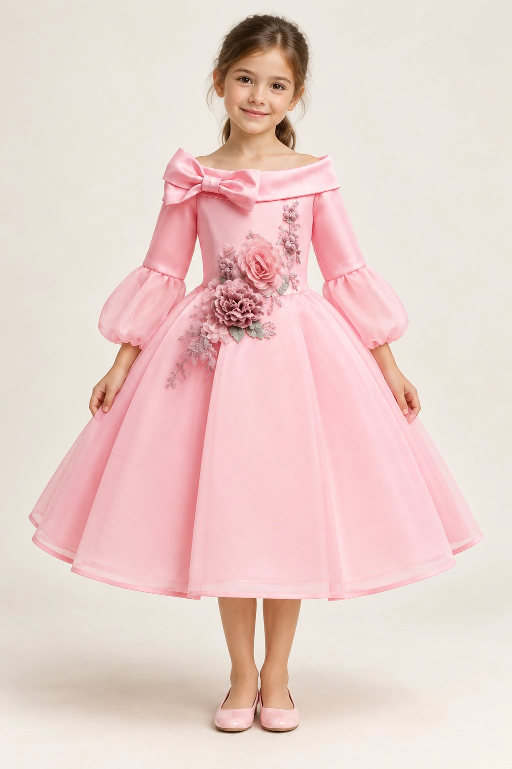 Robe demoiselle d’honneur fillette Pivoine, rose : robe portée par une fillette