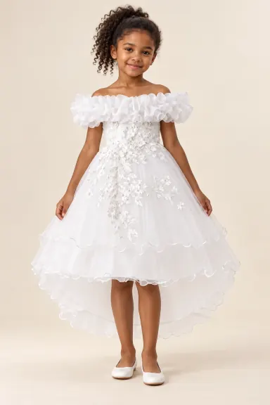 Robe demoiselle d’honneur fillette Marguerite, blanc : robe portée par une fillette