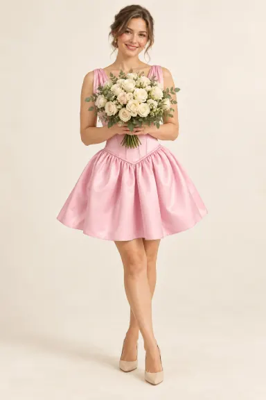 Robe demoiselle d’honneur rose Éline, rose pâle : robe portée par une femme adulte