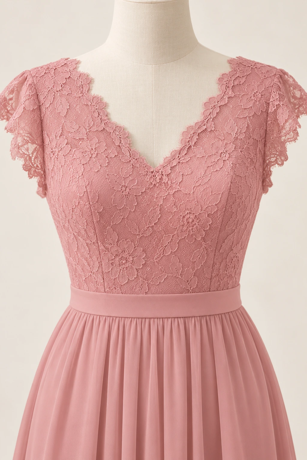 Robe demoiselle d’honneur rose Rosalie, rose poudré : détail du buste