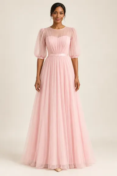 Robe demoiselle d’honneur rose Suzanne, rose pastel : robe portée par une femme adulte