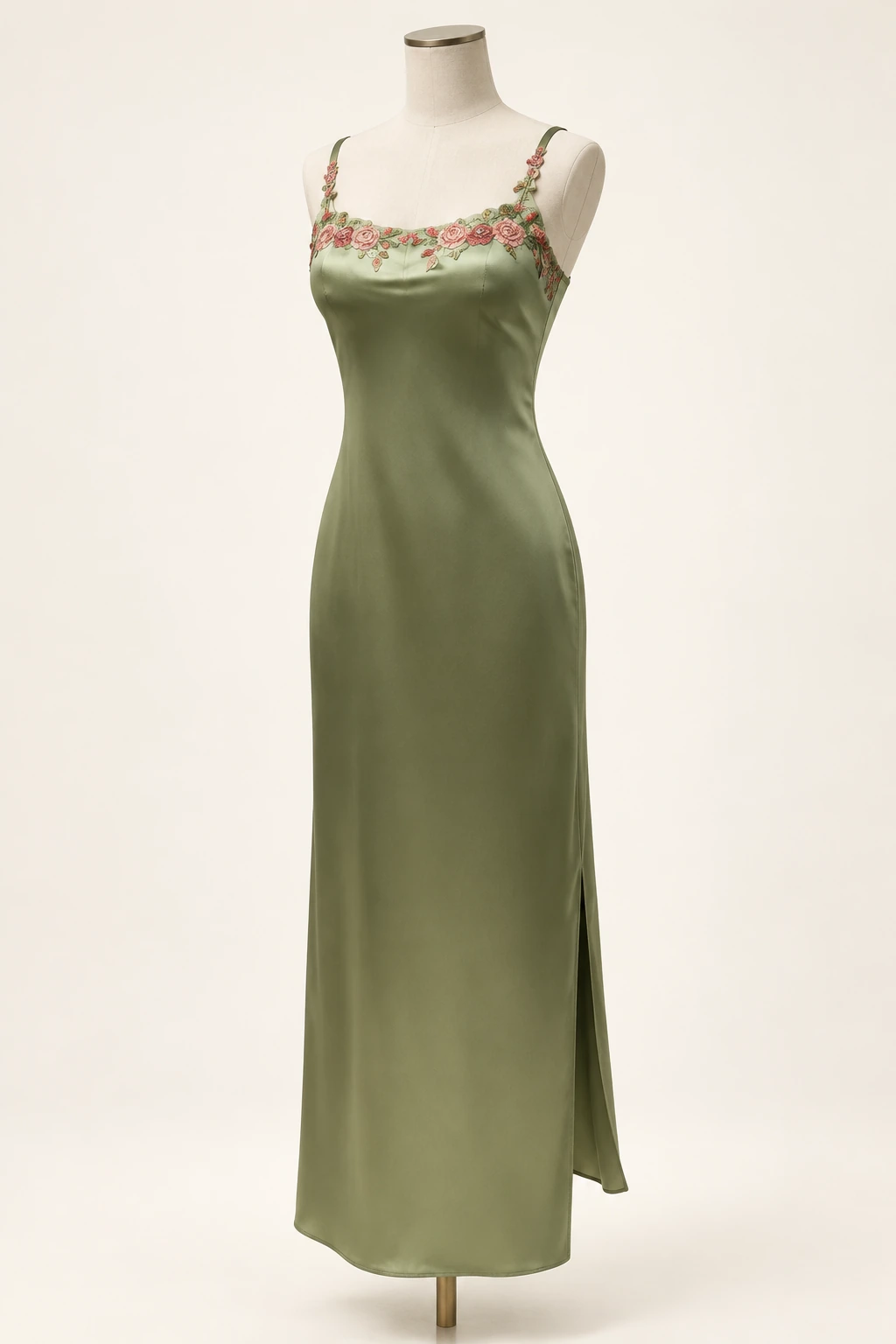 Robe demoiselle d’honneur vert sauge Flore, vert sauge nuancé : vue de trois quarts